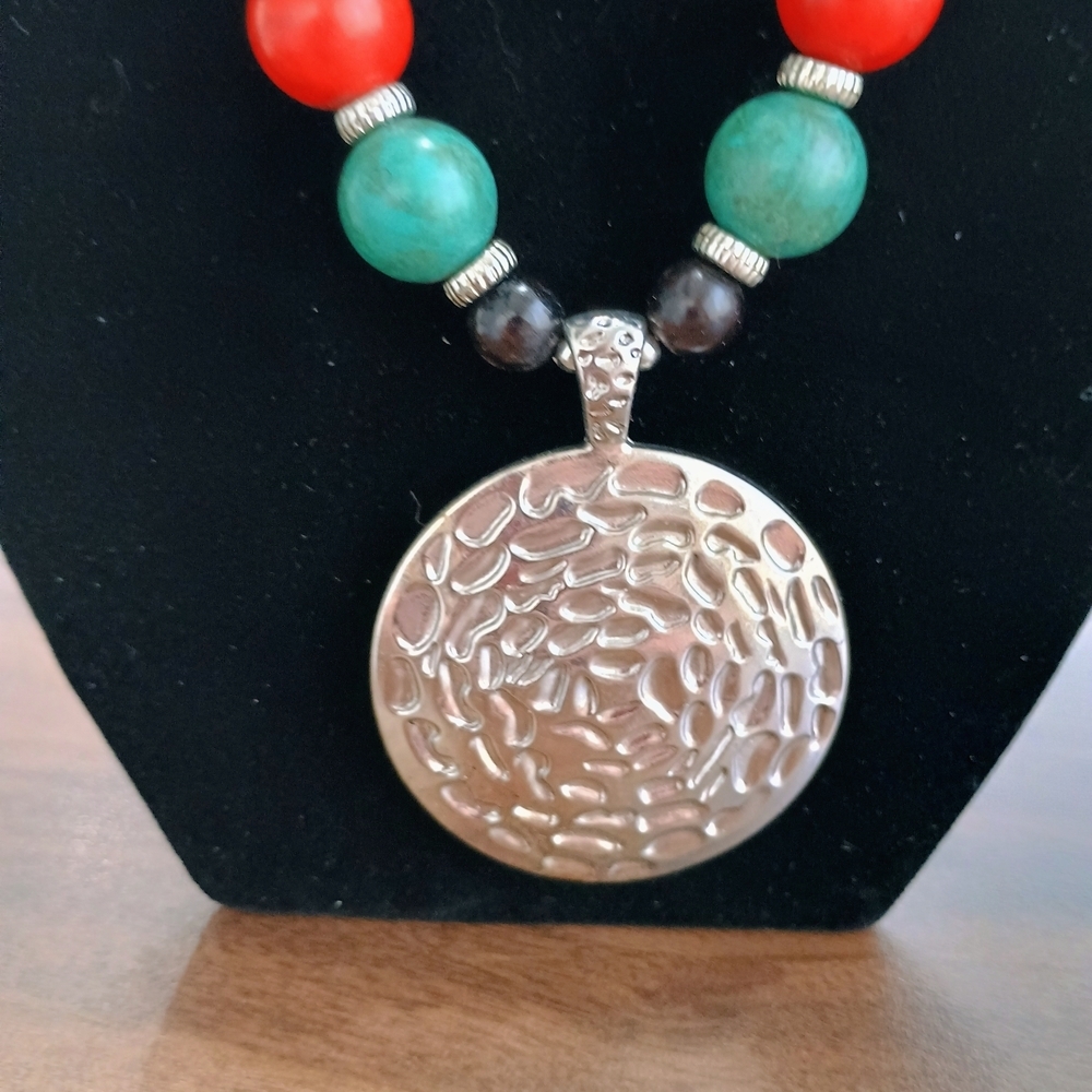 Kohl's Vibrant Beaded Necklace with Silver-Tone Pendant - Picture 2 of 5